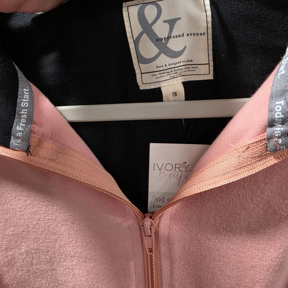 AMPERSAND AVE Pink and Black Quarter Zip-Up Hoodie - Picture 2 of 5